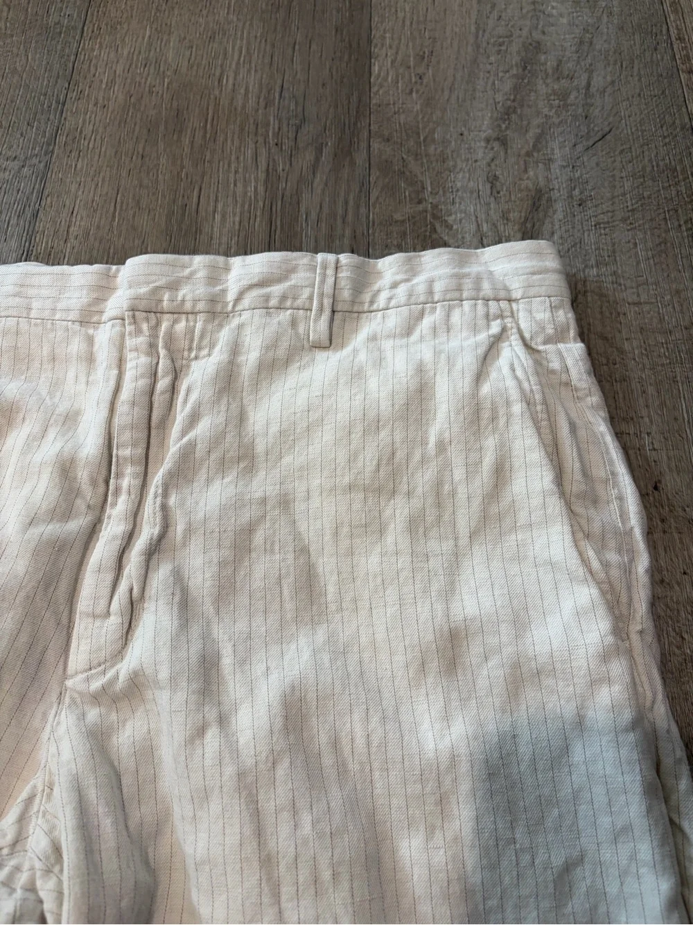 Banana Republic Cream Pinstripe Linen and Cotton Pants Lightweight Breathable